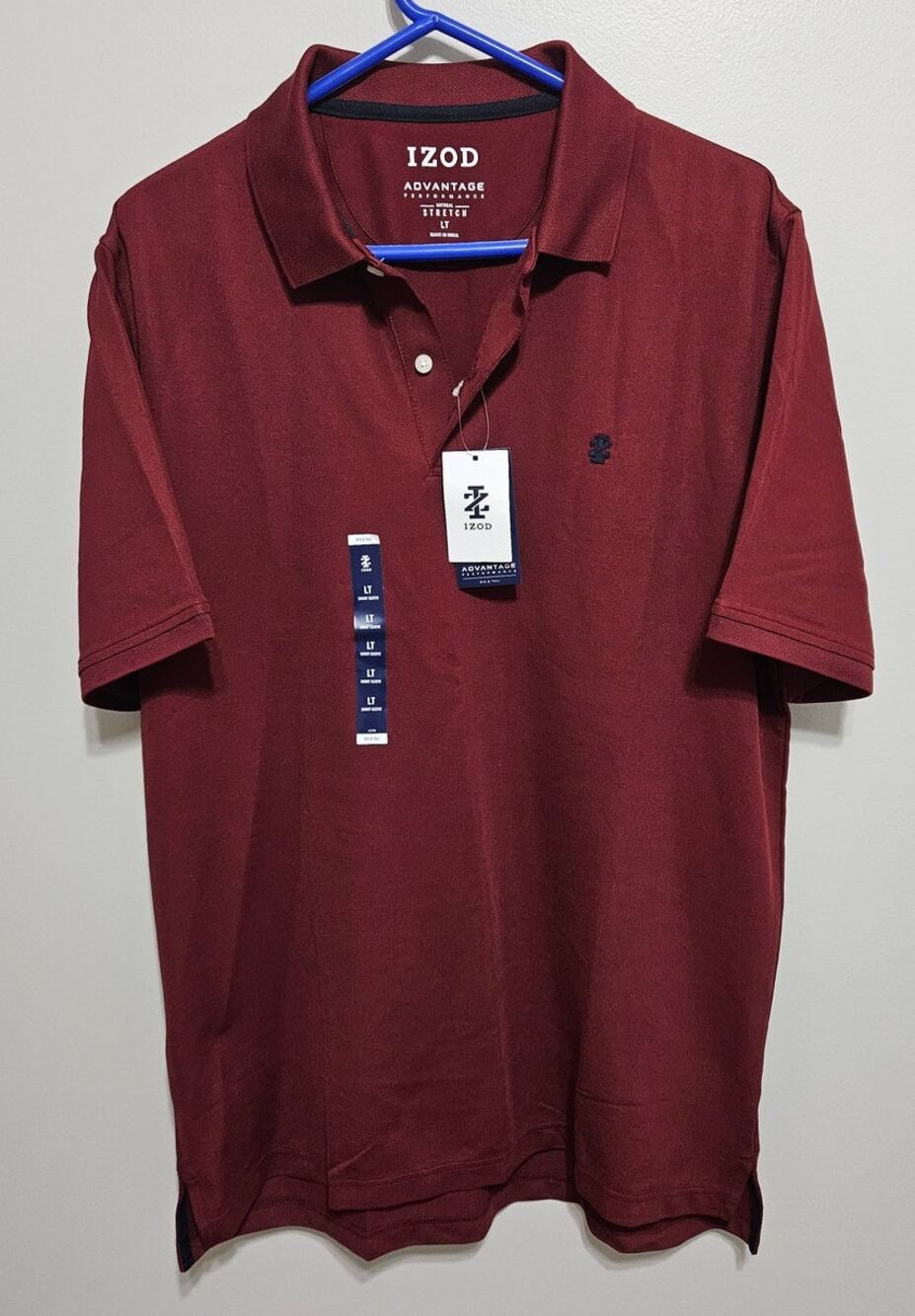 NWT Men's IZOD Polo Size LT Big & Tall Maroon SS Advantage Performance Quick Dry